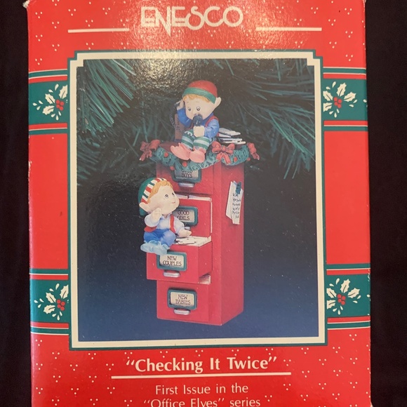 Enesco “Checking It Twice” Office Elves Series 1991 Christmas Ornament 583936 - Picture 1 of 9